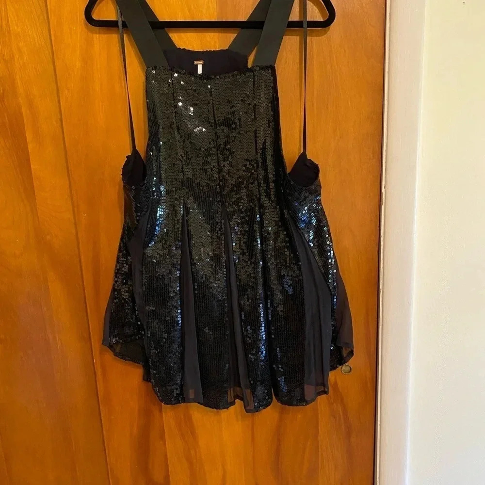 Free People Black Sequined Apron Pinafore Dress, Size M/M